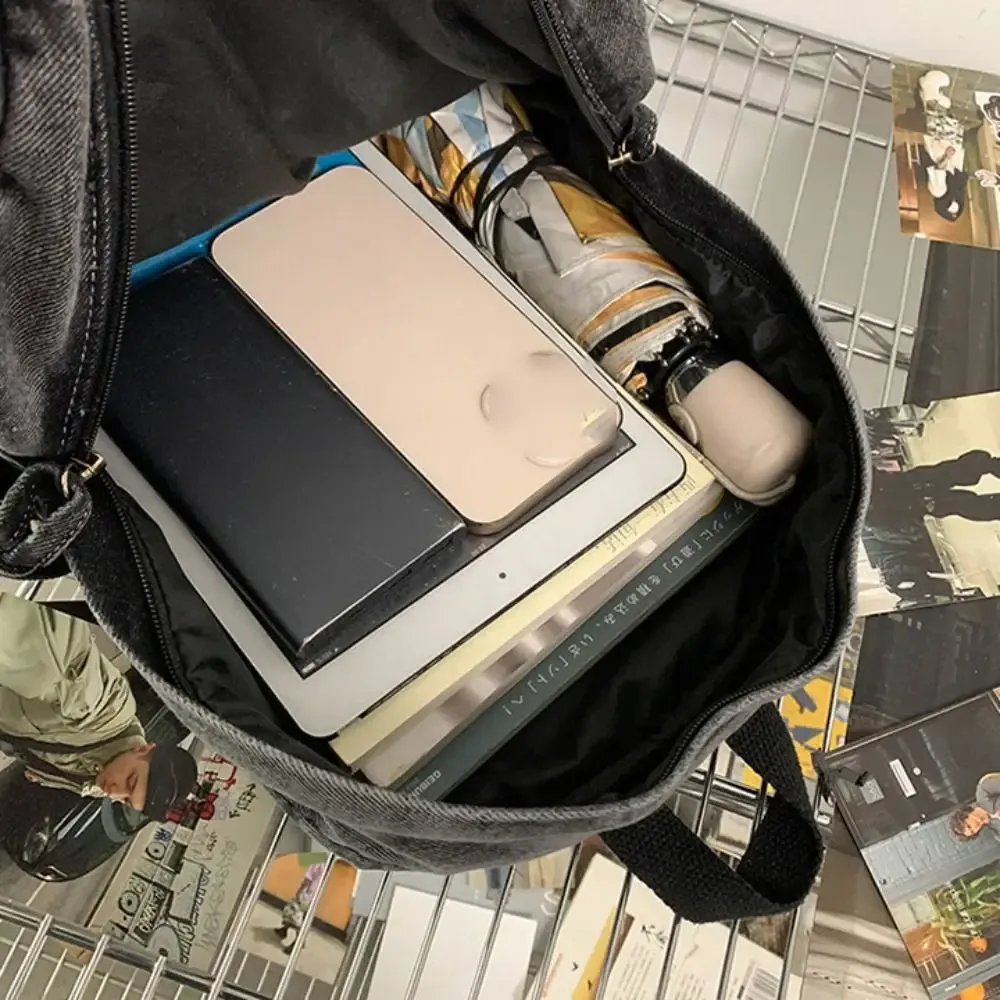 sac à dos en jean portable y2k, style streetwear, grande capacité, sac à main vintage, sac de shopping de style japonais, sac bandoulière uni pour fille