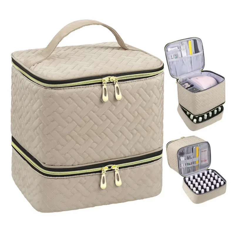 organisateur de vernis à ongles avec lumière uv intégrée, étui de transport double couche pour vernis à ongles, capacité de 30 flacons, sac de rangement, kit de manucure