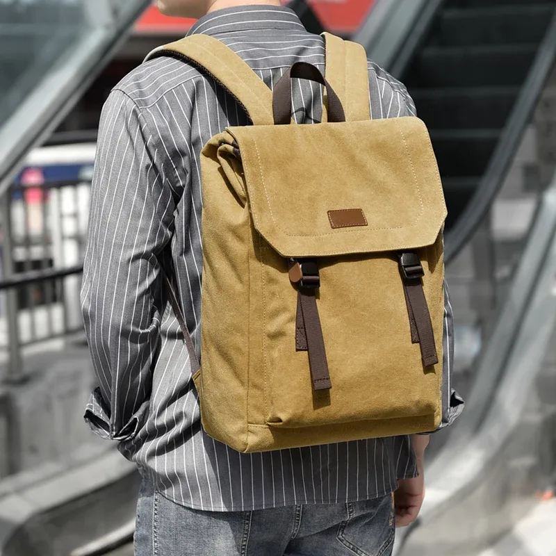 sac à dos en toile pour hommes, sac de grande capacité de style rétro avec sangles à boucle