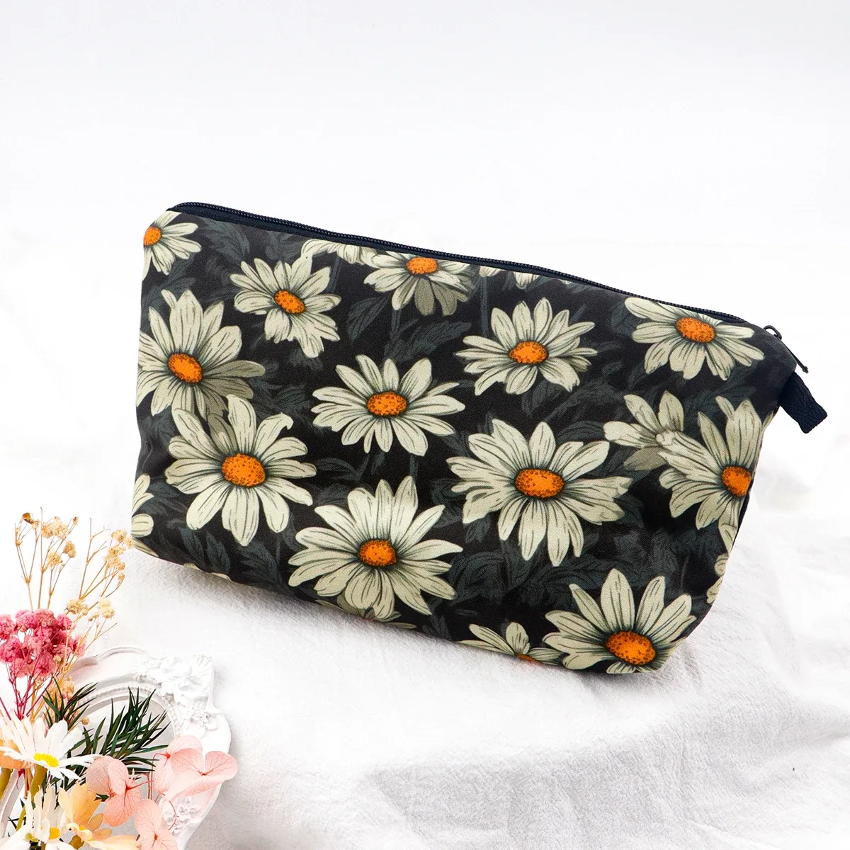 sac de maquillage à fermeture éclair série fleur pour femmes, pochette de rangement de voyage portable, sac de rouge à lèvres de voyage, trousse de maquillage, sacs pour pinceaux cosmétiques
