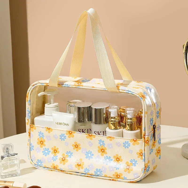 sac de lavage de douche de grande capacité, sac à cosmétiques translucide pour dames, sac de rangement de cosmétiques essentiels de voyage