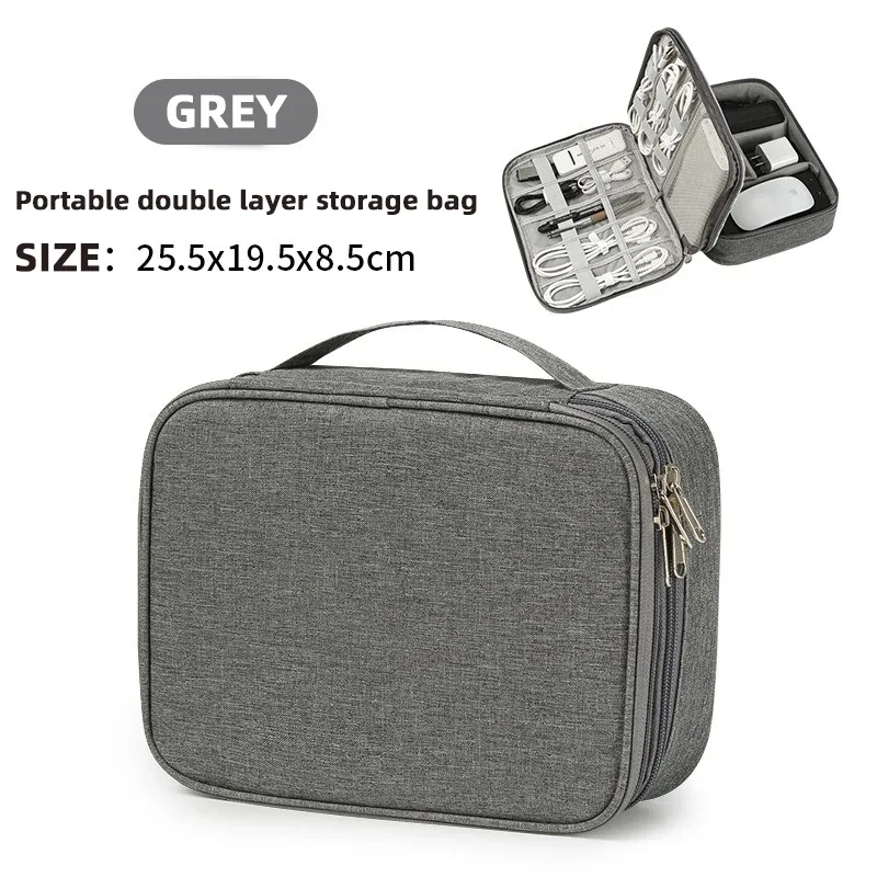 sac de rangement numérique portable de voyage double couche, câble de données, câble de chargement d'alimentation mobile, accessoires, boîte de rangement multifonction
