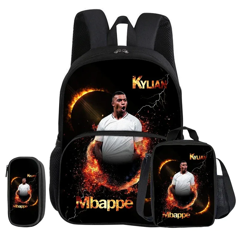 ensemble de 3 pièces m-mbappe avec sac à dos à poche avant, sac isotherme pour le déjeuner, trousse à crayons de star de football, cadeau pour enfants