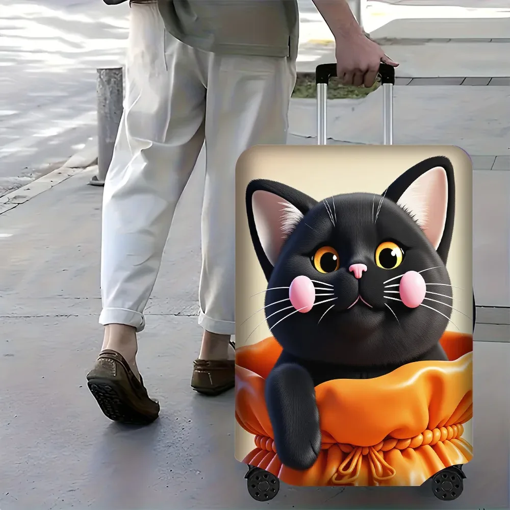 1 housse de bagage imprimée chat noir mignon pour bagages de 18 à 32 pouces ; accessoires de voyage anti-poussière et élastiques pour une protection efficace