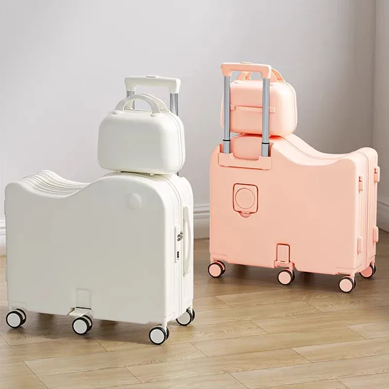 bagage pour enfants peut s'asseoir, valise de 18/20 pouces, ensemble de bagages à six roues, bagages de 22/24 pouces avec porte-gobelet usb, valise de voyage
