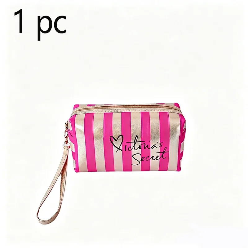 trousse de maquillage rayée imperméable en gros pour femmes, sac cosmétique de voyage avec organisateur de toilette transparent, pochette de plage à fermeture éclair