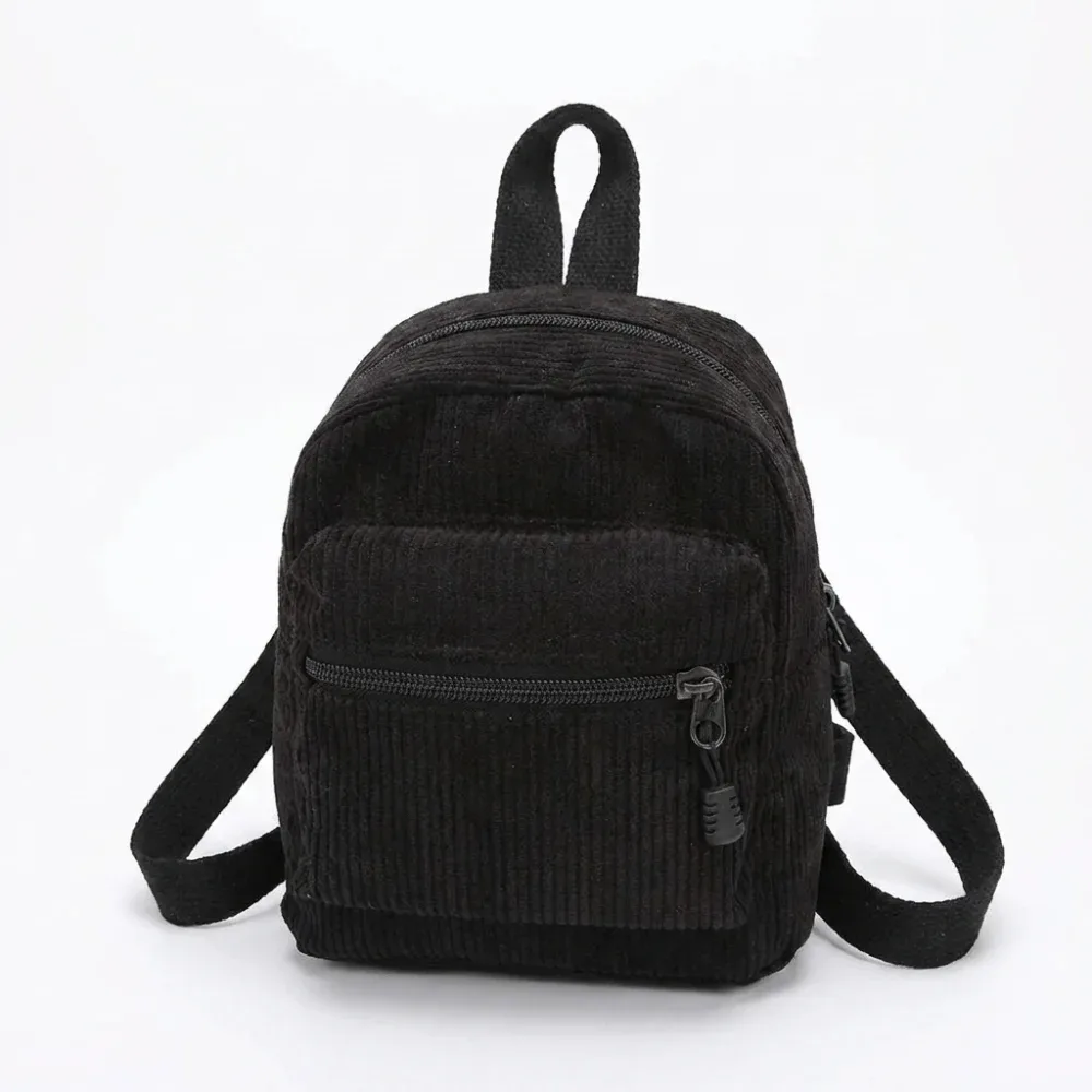 sac à dos mini polyvalent en velours côtelé de couleur unie, avec fermeture éclair, plusieurs poches, double bandoulière, léger, style vintage, pour le quotidien et les voyages