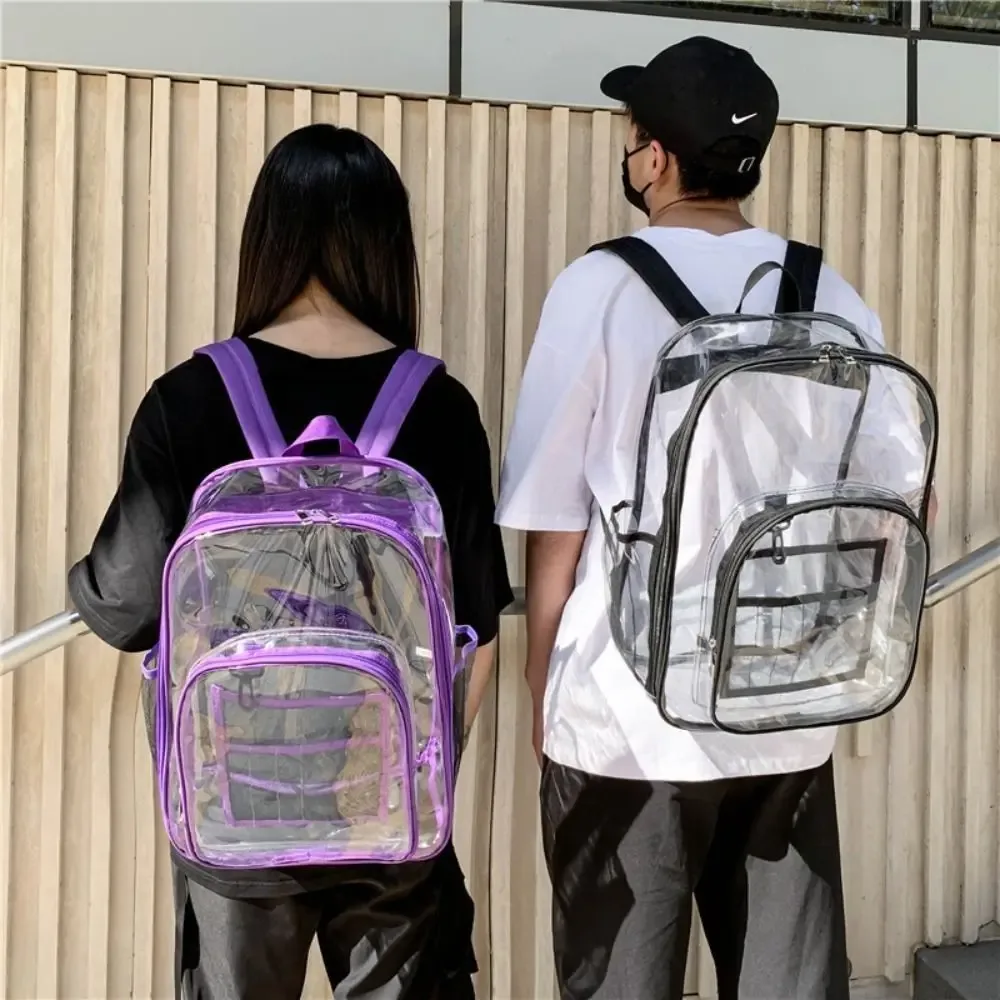 sac à dos transparent en pvc, étanche, grande capacité, sac d'école pour étudiants, multi-poches, sac à bandoulière transparent de style coréen, voyage