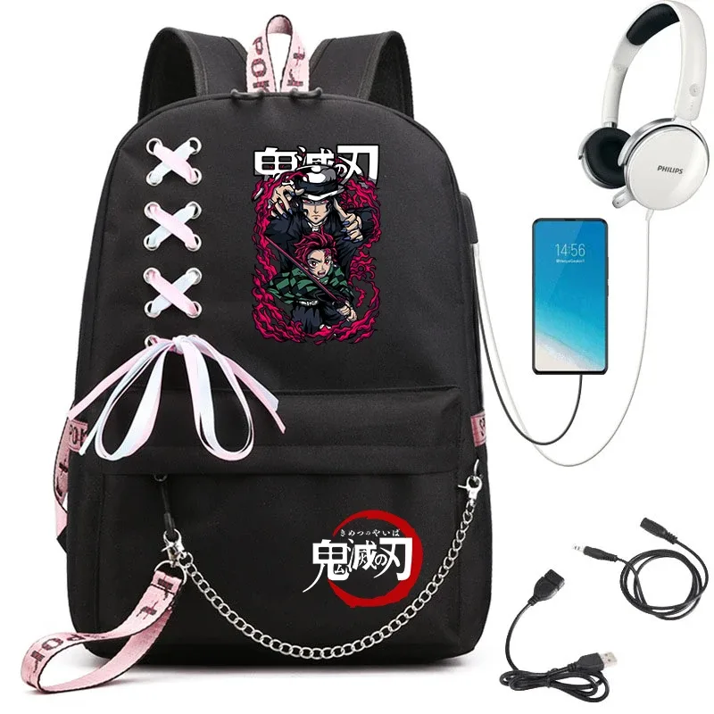 sac à dos imprimé demon slayer anime pour filles, sac à dos d'école décontracté, sac à dos de voyage léger pour adolescents