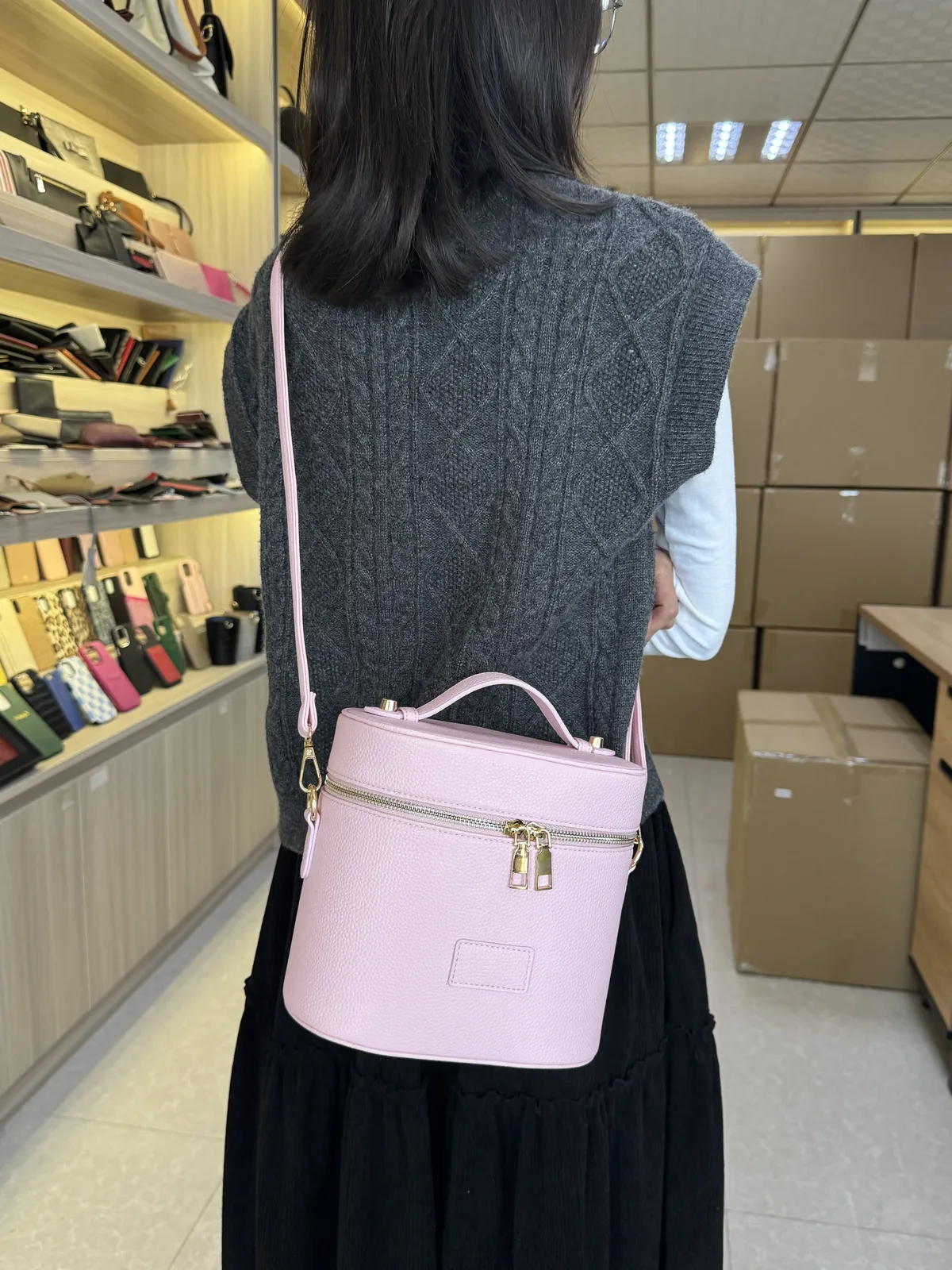 sac cosmétique en cuir personnalisable avec bandoulière - grande capacité, étanche, portable, avec compartiment amovible
