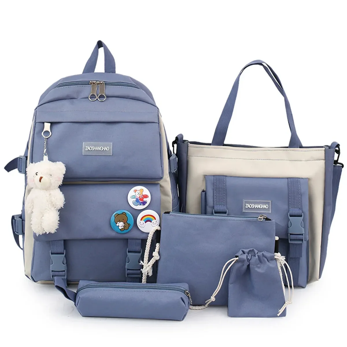 5 pièces kit sac à dos femme mode dame haute capacité étanche collège à la mode filles sacs d'école pour ordinateur portable mignon fille voyage livre sac