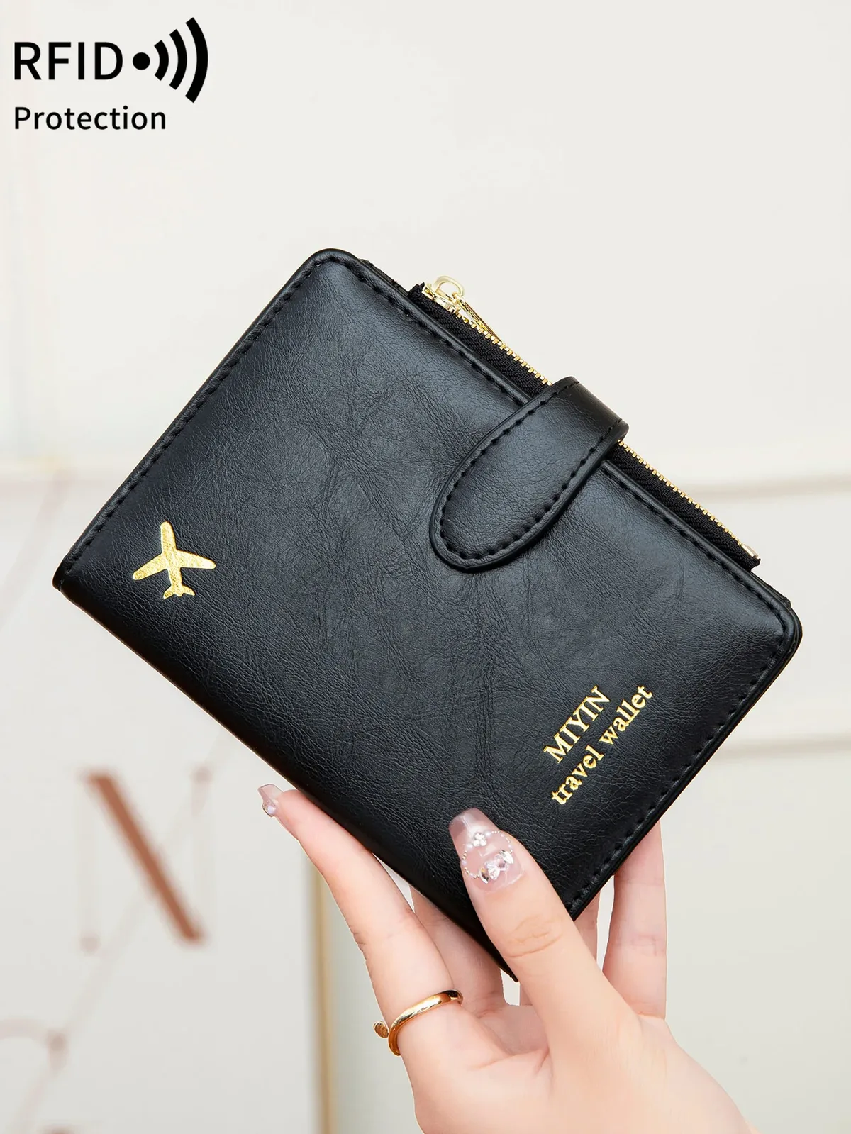 porte-passeport à motif avion, multifonctionnel, pour carte d'identité, carte bancaire, rfid, avec clip, en cuir pu, accessoires de voyage