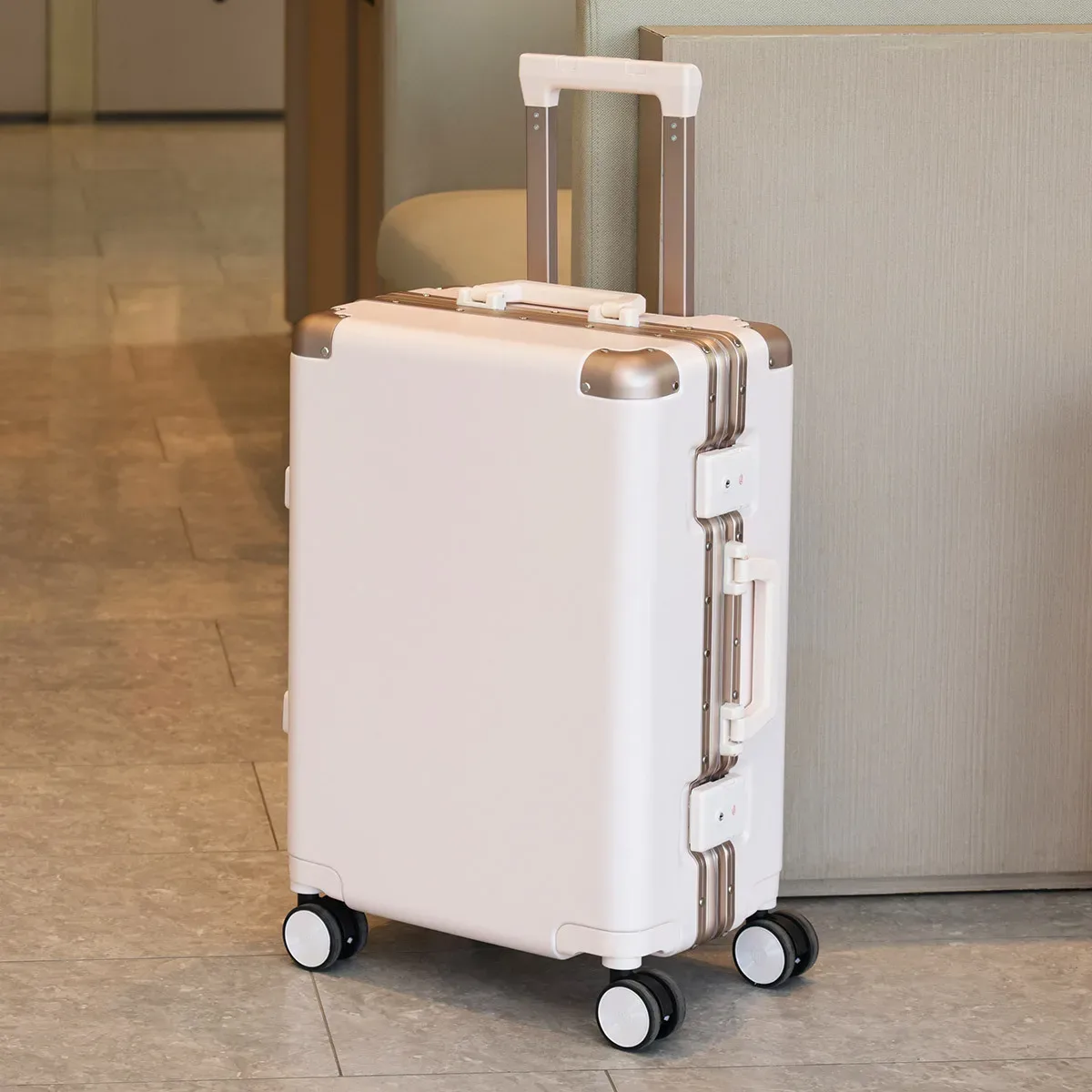 valise de voyage durable en aluminium avec roues pivotantes 24' 26' 28' et poignée antichoc, serrure à code, pour fille et garçon, 20 poignées