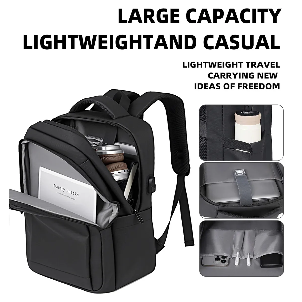sac à dos pour homme, grande capacité, sac à dos de voyage léger, sac d'ordinateur pour les trajets professionnels, sac pour étudiants du lycée et de l'université