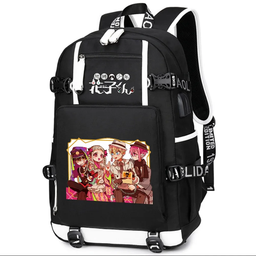 dessin animé toilette lié hanako-kun étudiants école sac à dos pour ordinateur portable oxford bookbag usb charge anime shouler sacs sac à dos décontracté
