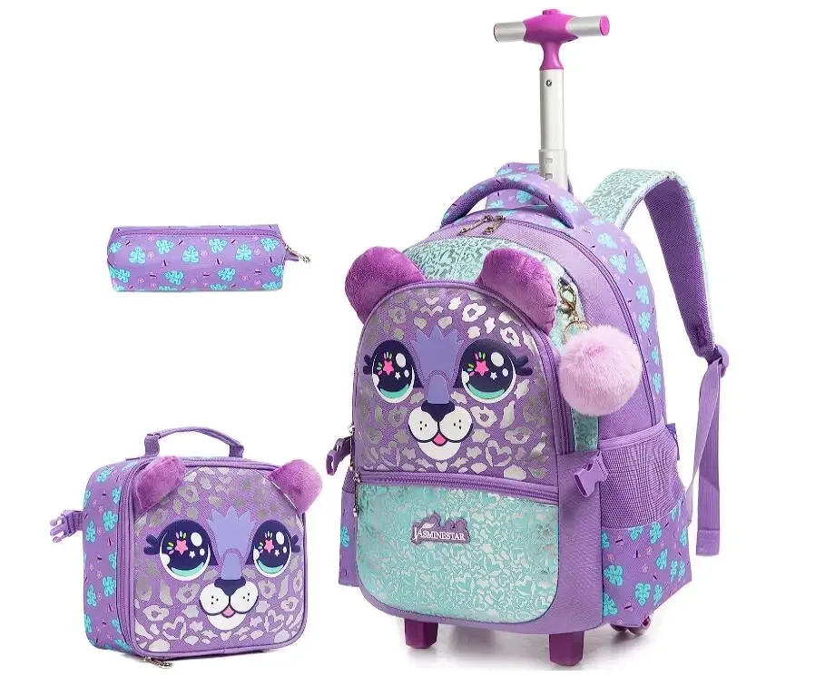 sac de voyage à roulettes pour filles, valise à roulettes pour filles, sac à roulettes pour élèves du primaire, ensemble de sacs à roulettes pour l'école, sac à déjeuner, trousse à crayons