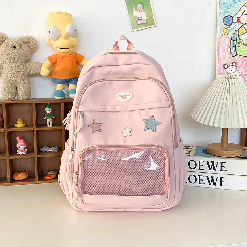 sac à dos en nylon transparent de grande capacité pour étudiante, sacoche polyvalente japonaise mignonne