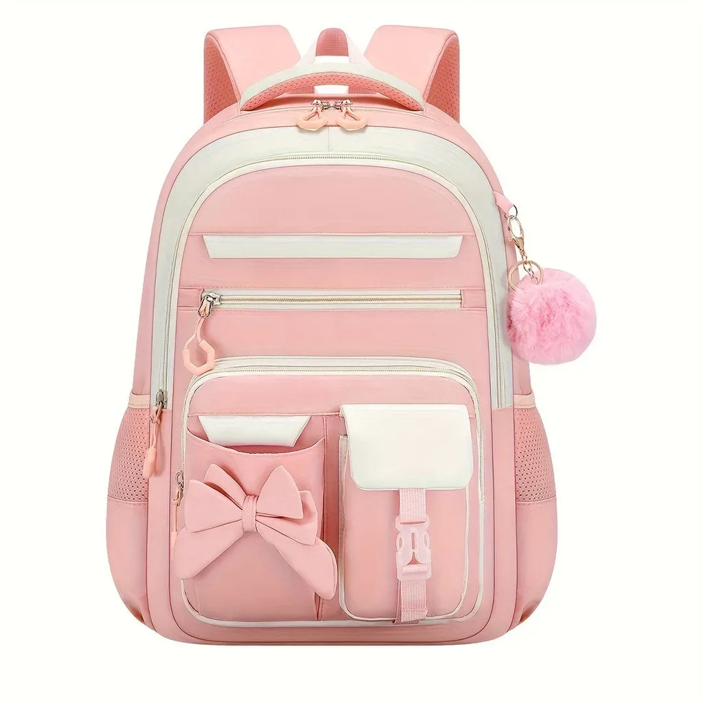 sac à dos scolaire pour filles, multi-poches, avec nœud, ensemble de sacs d'école, sac à dos pour l'école primaire, sac à dos ergonomique pour les voyages en plein air