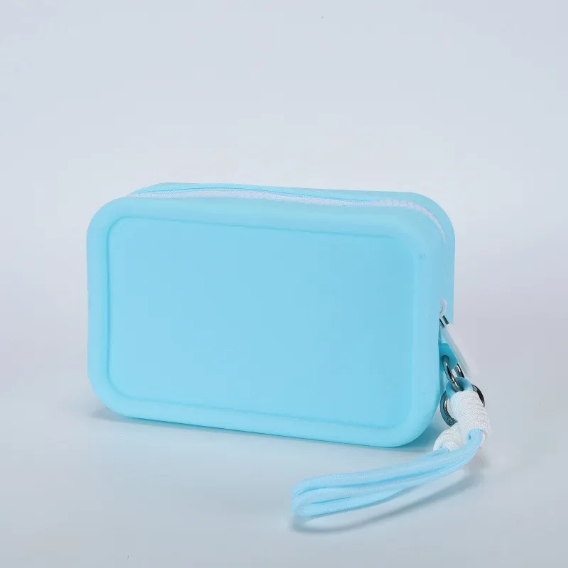 sac de rangement en silicone pour cosmétiques avec cordon de poignet tressé, sacs à cosmétiques portables avec cordon, sacs à cosmétiques étanches à fermeture éclair, sac à rouge à lèvres