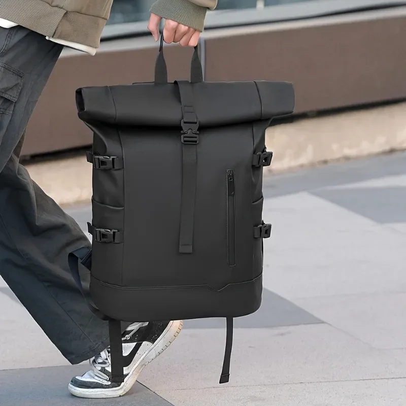 sac à dos enroulé à la mode et tendance pour hommes, sac à dos de voyage de grande capacité, sacs à dos d'ordinateur pour les déplacements quotidiens