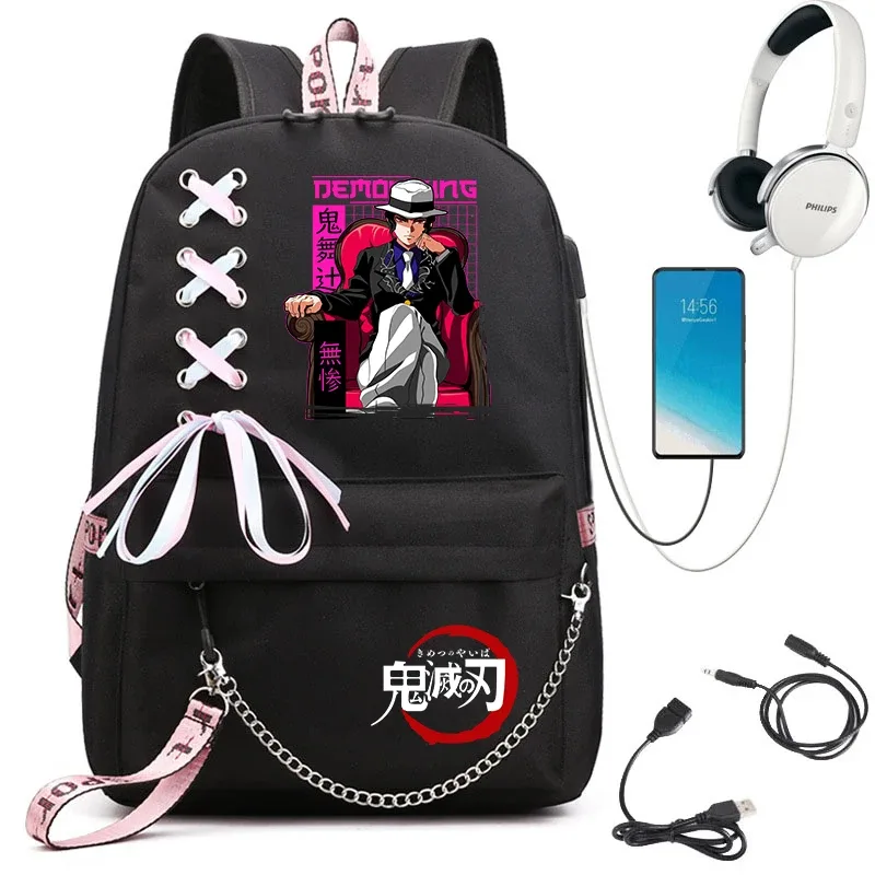 sac à dos imprimé demon slayer anime pour filles, sac à dos d'école décontracté, sac à dos de voyage léger pour adolescents