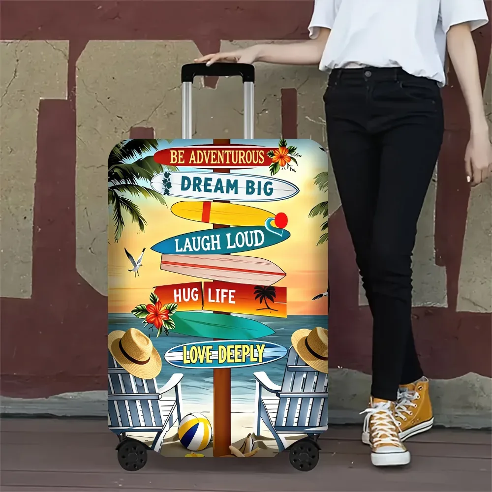 1 housse de bagage imprimée pour voyage à la plage, pour bagages de 18 à 32 pouces ; accessoires de voyage anti-poussière et élastiques pour une protection efficace