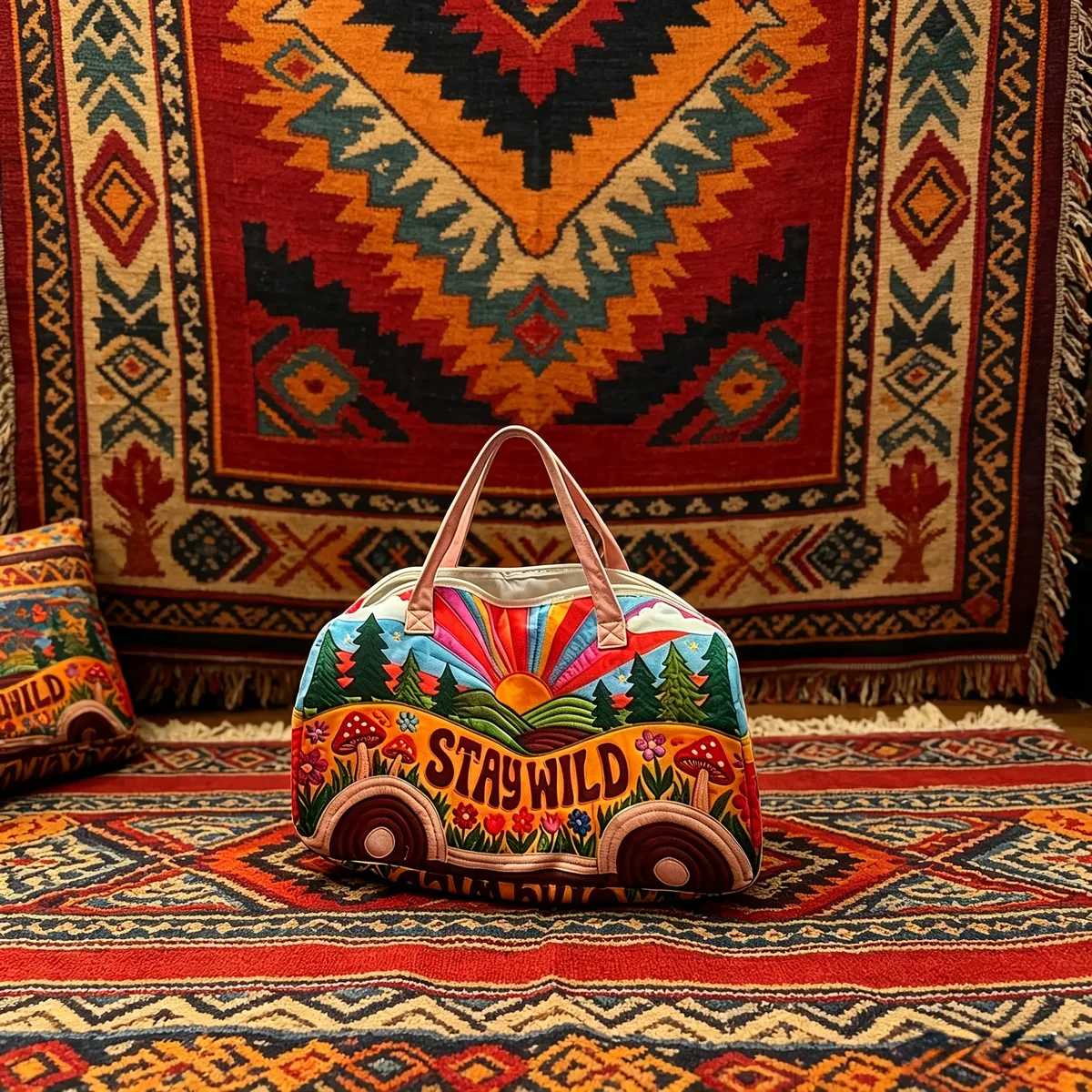 sac de sport multifonctionnel imprimé numériquement en 3d pour courtes distances, sac fourre-tout de voyage imprimé bus rétro bohème