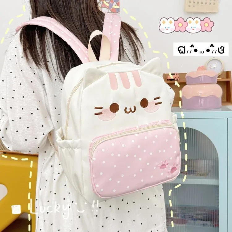 Sac à dos chat de dessin animé pour filles et femmes, sac d'école mignon pour étudiantes, sac de voyage grande capacité