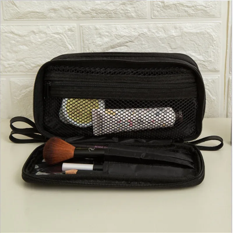 mini trousse de maquillage noire pour femmes, sac de rangement de voyage en nylon pour filles, mode quotidienne, petits sacs à cosmétiques à fermeture éclair