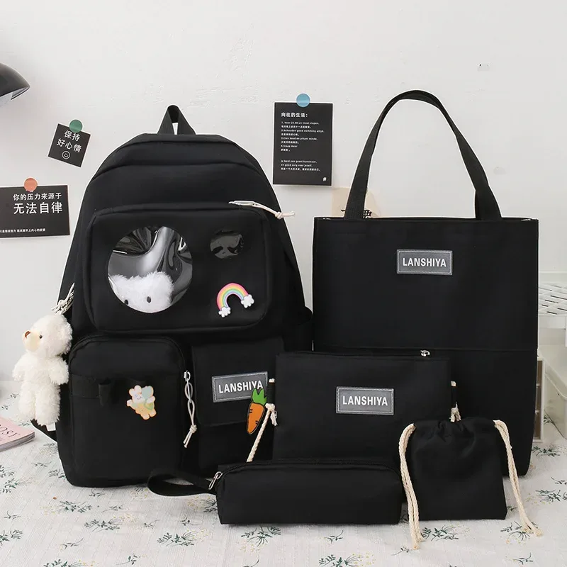 ensemble de cinq pièces sac à dos sacs à main sacs à bandoulière avec cordon pour étudiants de 3 à 5 ans sacs à dos d'école de grande capacité