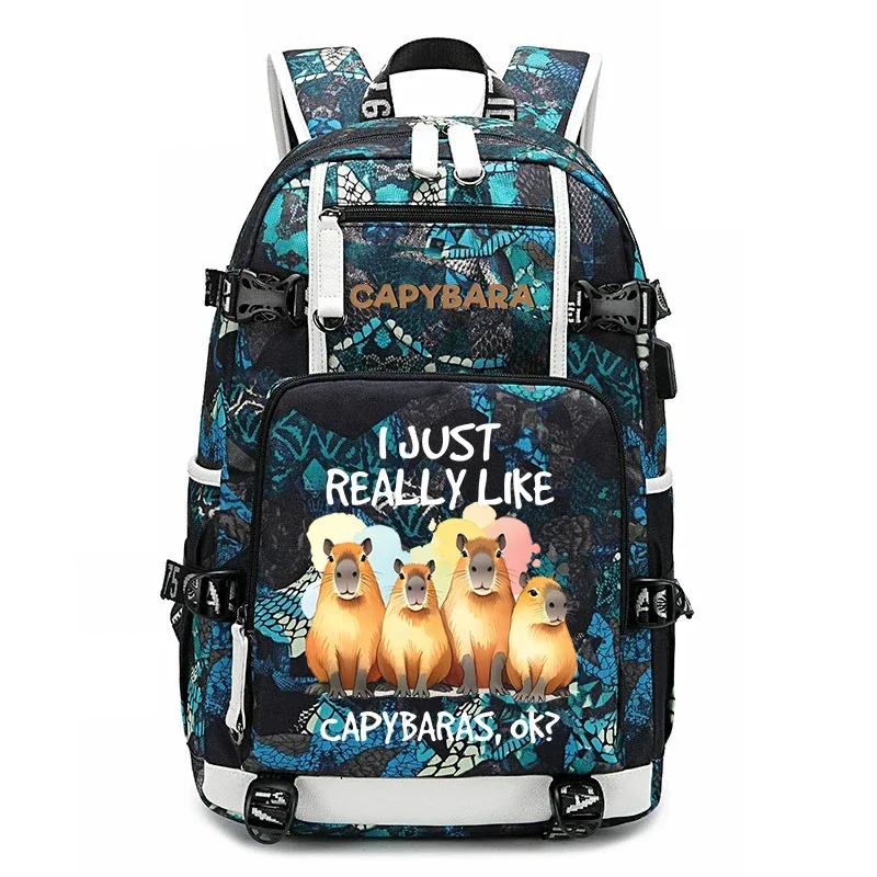 sac à dos d'étudiant à grande capacité avec imprimé de capybara, pour garçons et filles, sac de voyage décontracté, sac d'école léger et durable, utilisation quotidienne