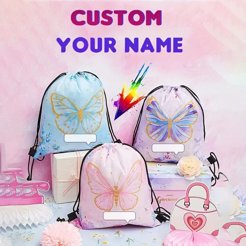 Sac à dos personnalisé avec cordon de serrage et motif de papillon mignon, pour unisexe, voyage, sport, natation, utilisation quotidienne en plein air
