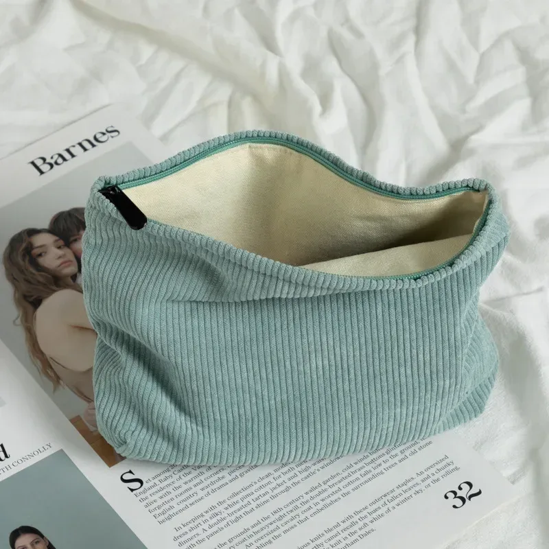 sac à cosmétiques en velours côtelé, grande capacité, organisateur de produits de toilette pour femmes, sac de maquillage à fermeture éclair, pochette de voyage, sac de rangement de cosmétiques pour filles