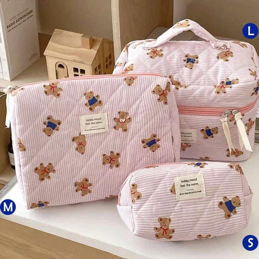 trousse de maquillage ours mignon, compartiments multicouches, organisateur de cosmétiques avec fermeture éclair, pochette de toilette de voyage portable pour femmes et filles