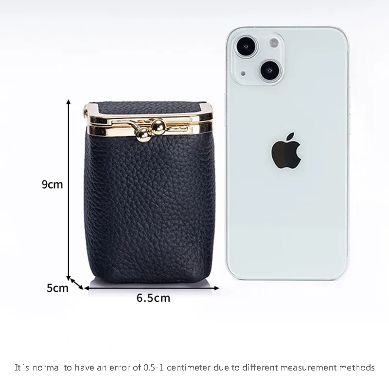 nouveaux portefeuilles en cuir véritable, porte-monnaie de marque kiss lock, petit sac d'argent en cuir de vache souple, pochette de maquillage mignonne, étui organisateur de rouge à lèvres