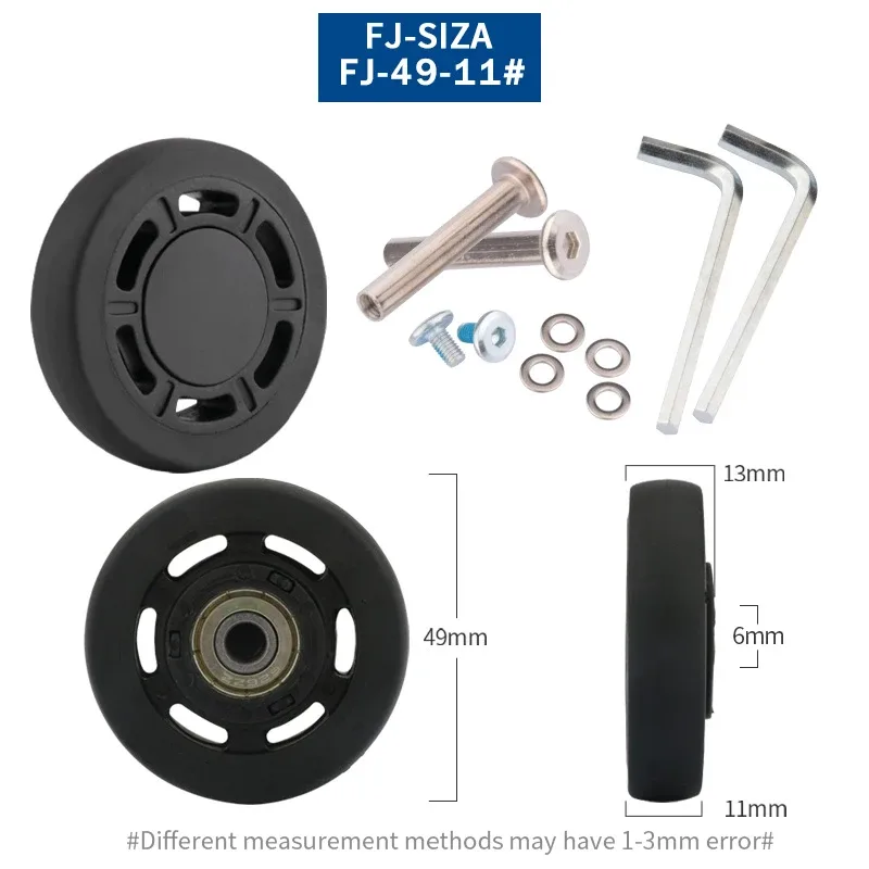 roues de rechange pour valise à bagages, axes od 36-50mm, noir de luxe avec vis, adaptées à une roulette pivotante de valise de 18 à 26 pouces