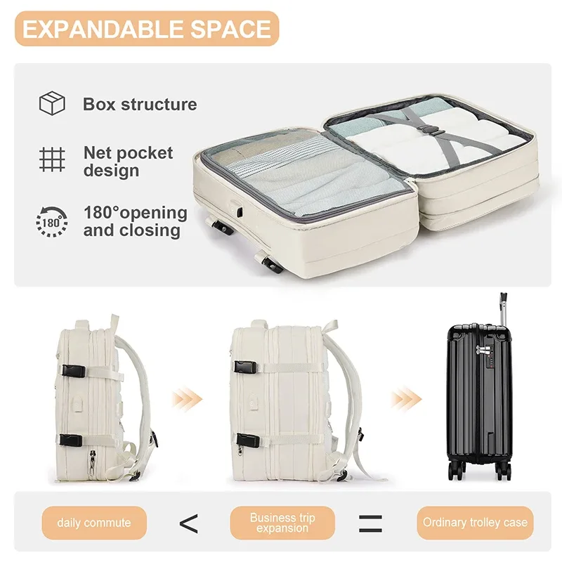 sac à dos de voyage pour ordinateur portable, sac à dos de transport extensible extra large de 25 à 40 l pour femmes et hommes, sacs à dos pour ordinateur portable résistants à l'eau