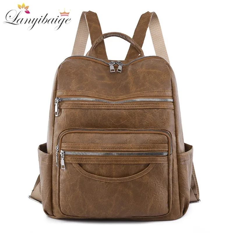 Sac à dos classique en cuir véritable pour femmes, sac à dos en peau de mouton, sac de voyage de luxe, sac d'école à la mode pour filles, 2024