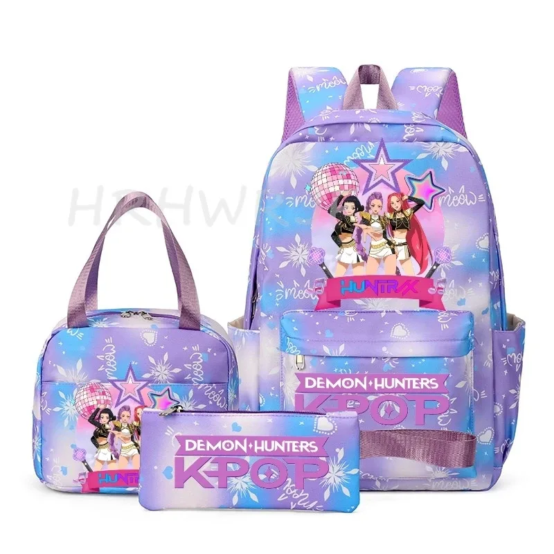 sac à dos kpop demon hunter avec imprimé neige, cartable pour adolescents avec sac à bandoulière pour usage quotidien, sacs de voyage décontractés pour filles, 3 pièces