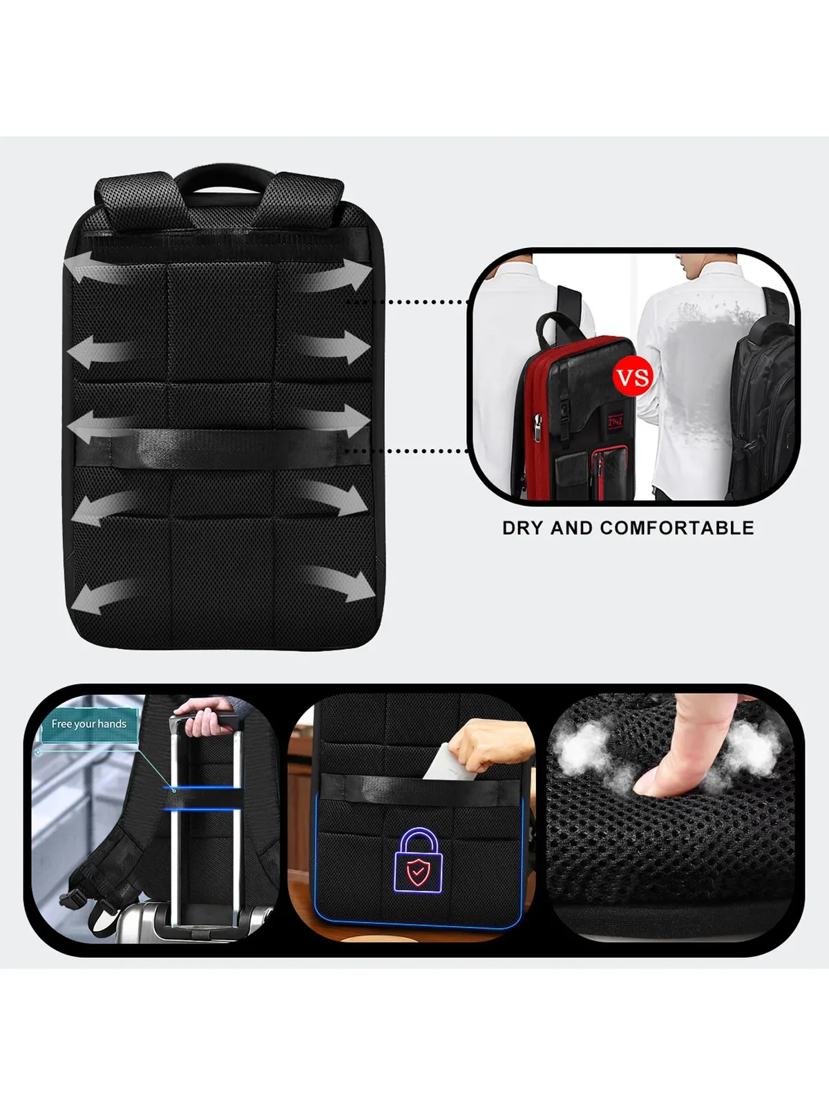 sac à dos d'affaires mince et extensible pour ordinateur portable, sac à dos de voyage antivol étanche, sac à dos de jour pour hommes et femmes, 15.6 pouces
