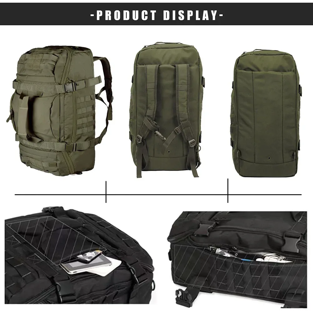 sac à dos tactique 3-en-1, sac de voyage, sac de sport grande capacité, sac à bandoulière imperméable pour la randonnée, le camping et la gym