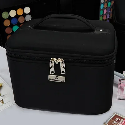 trousse à cosmétiques imperméable en tissu oxford, sac à cosmétiques multicouche de grande capacité, sac à bandoulière portable pour femme