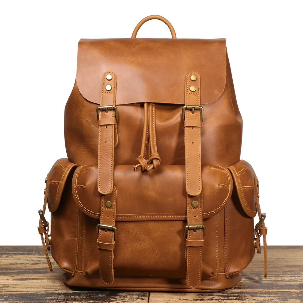luokir vintage en cuir véritable unisexe couche supérieure en peau de vache sac à dos grande capacité ordinateur portable voyage sac à dos parachutiste sac