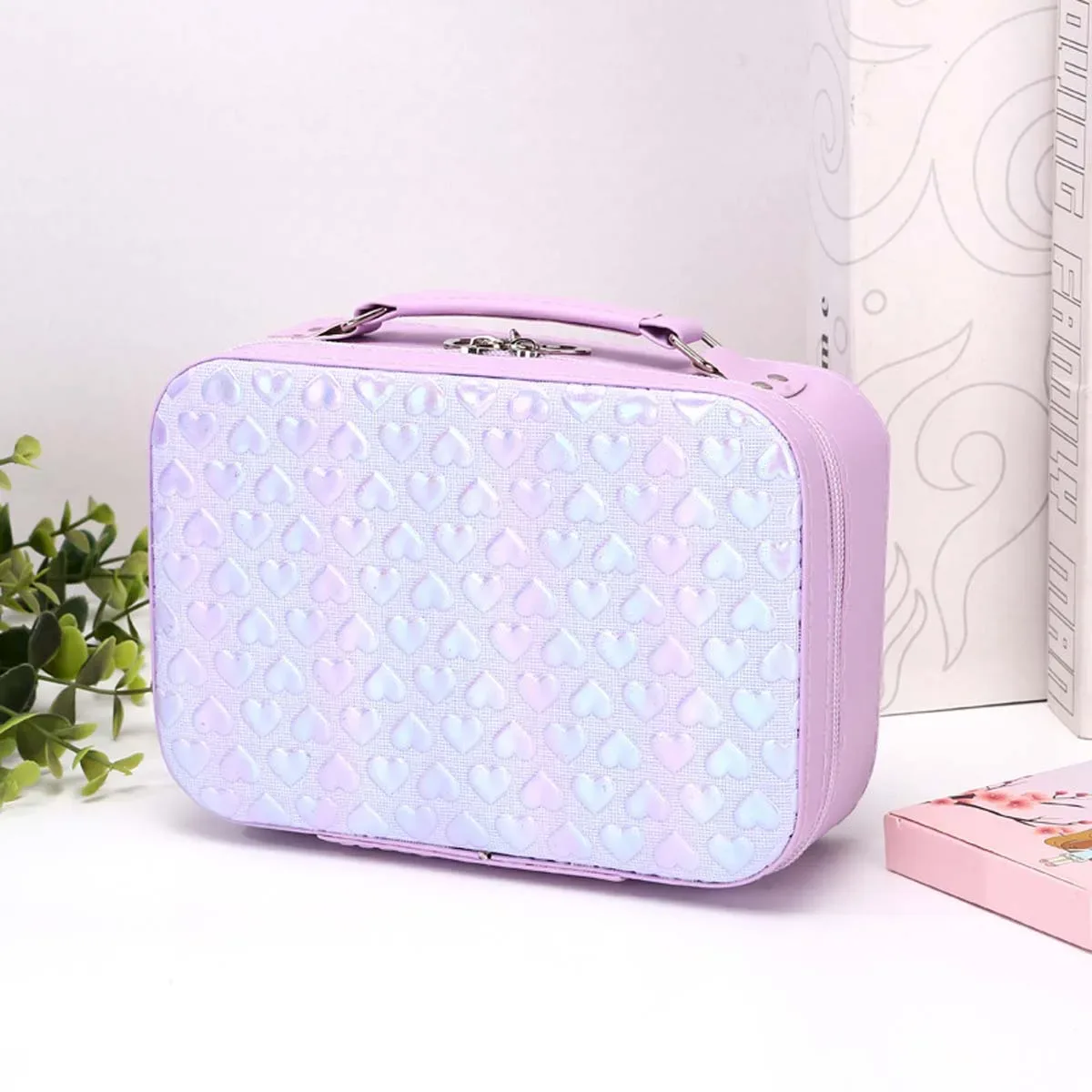 trousse de maquillage portable en forme de cœur pour femme, sac de rangement portable, grande capacité, trousse de voyage, trousse à pinceaux de maquillage, nouveau