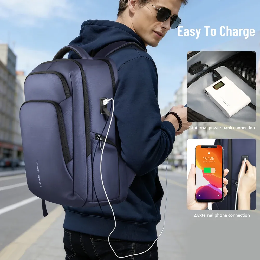 sac à dos de voyage d'affaires hk pour hommes, imperméable, sac à dos pour ordinateur portable de 17,3 pouces avec port usb, sac à dos décontracté pour le travail, l'université, sac pour ordinateur