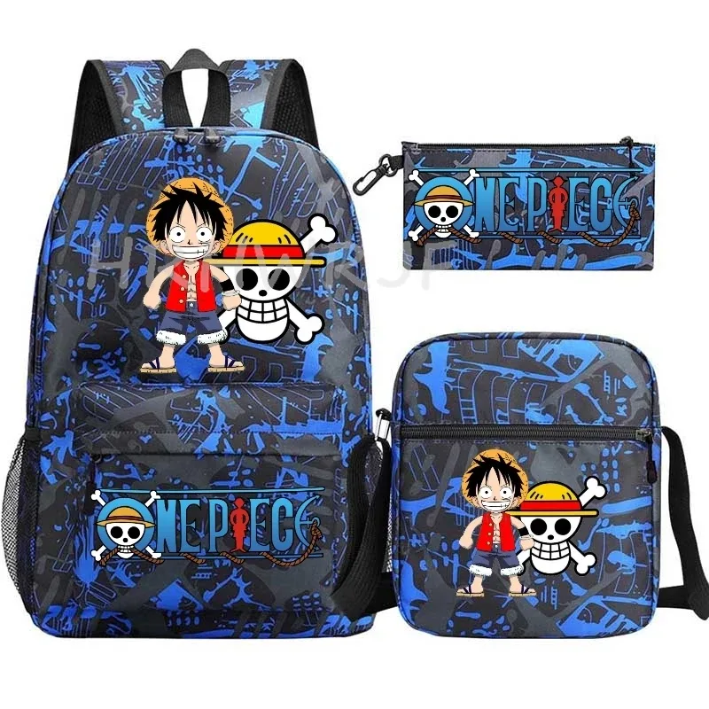 sac à dos one picec monkey d luffy, 3 pièces, sacs d'école pour garçons, sac à dos léger pour ordinateur portable, capacité pour étudiants, mochilas de voyage