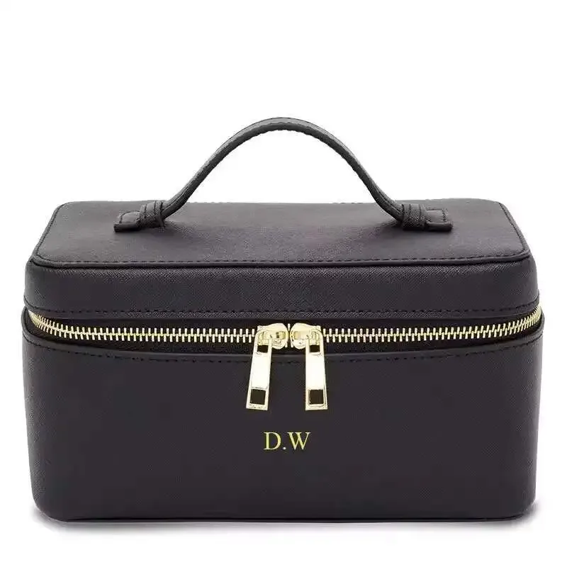 trousse de toilette de voyage en croûte de cuir saffiano pour femmes, nom personnalisé, boîte de rangement de maquillage suspendue portable, sac à cosmétiques pour femmes