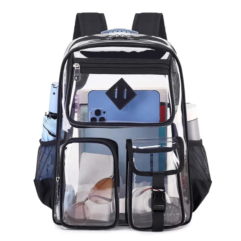 nouveau sac à dos transparent en pvc pour activités de plein air, imperméable, grande capacité, pour collégiens, lycéens et étudiants.