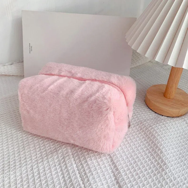 sac à cosmétiques en peluche, sac de rangement pratique, trousse de toilette de grande capacité, sac multi-couches et compartimenté