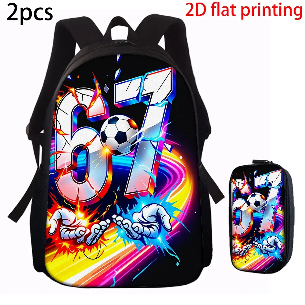 ensemble de sacs à dos colorés avec impression de chiffres 67, légers, grande capacité, pour l'école, le voyage, cadeau parfait pour enfants, 1/2/3/4/5 pièces
